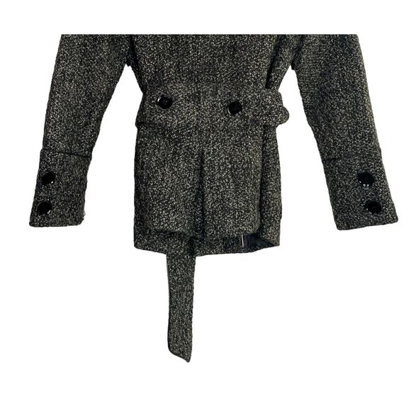 ZARA Wool Blend Long Sleeve Collard Belted Button Up Coat Jacket  M Grey Black - Picture 10 of 15